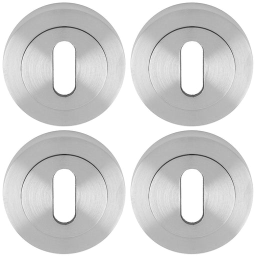 4 PACK Screwless Round EURO Profile Escutcheon Satin Chrome 50mm Key Door Plate