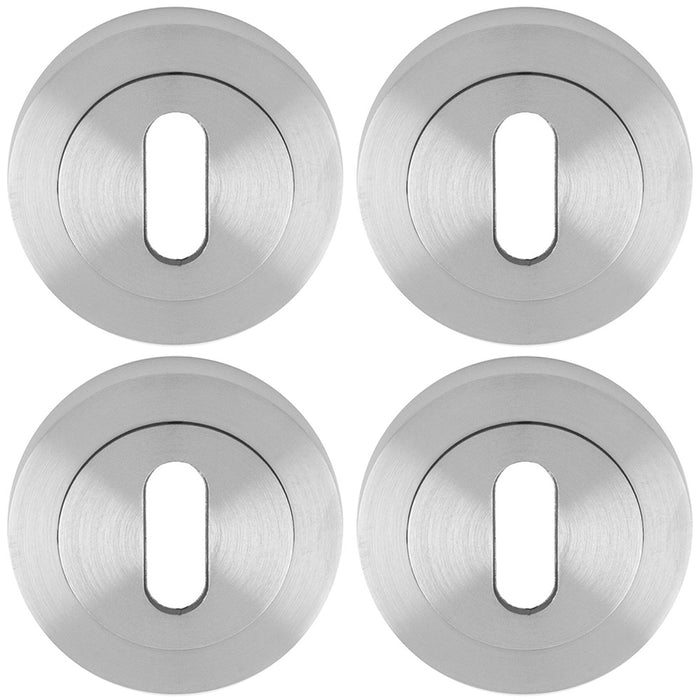 4 PACK Screwless Round EURO Profile Escutcheon Satin Chrome 50mm Key Door Plate