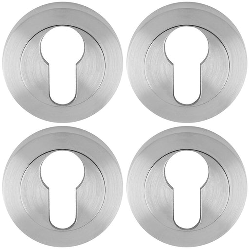 4x Screwless Round Standard Profile Escutcheon Satin Chrome 50mm Key Door Plate