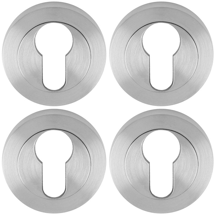 4x Screwless Round Standard Profile Escutcheon Satin Chrome 50mm Key Door Plate