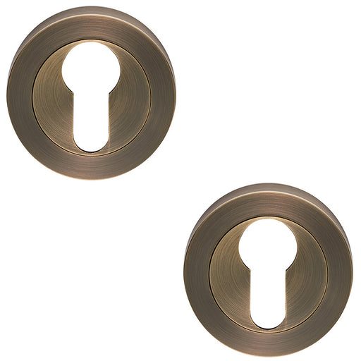 2 PACK Screwless Round EURO Profile Escutcheon Antique Brass 52mm Door Key Plate