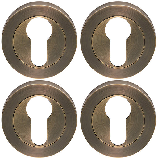 4 PACK Screwless Round EURO Profile Escutcheon Antique Brass 52mm Door Key Plate