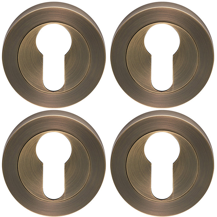 4 PACK Screwless Round EURO Profile Escutcheon Antique Brass 52mm Door Key Plate