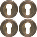 4 PACK Screwless Round EURO Profile Escutcheon Antique Brass 52mm Door Key Plate