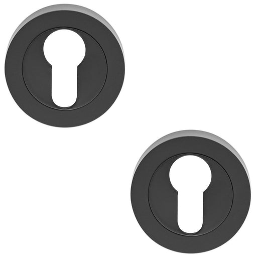 2 PACK Screwless Round EURO Profile Escutcheon Matt Black 52mm Door Key Plate