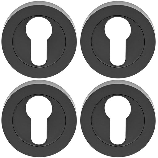 4 PACK Screwless Round EURO Profile Escutcheon Matt Black 52mm Door Key Plate