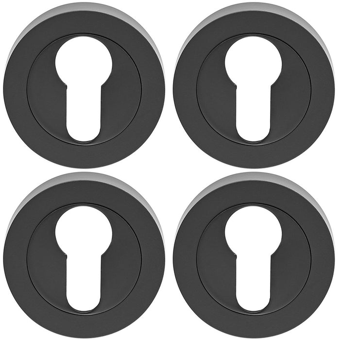 4 PACK Screwless Round EURO Profile Escutcheon Matt Black 52mm Door Key Plate