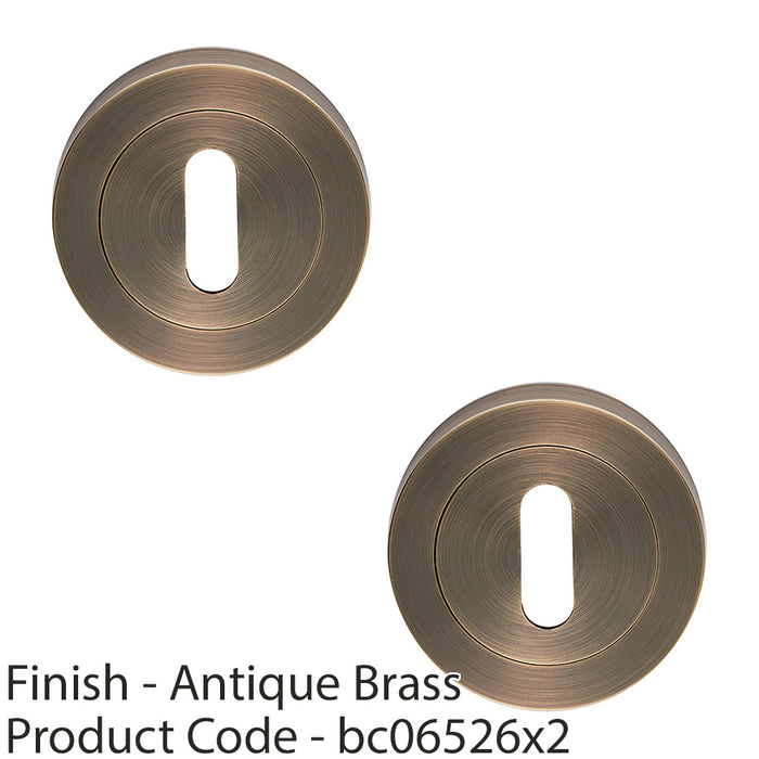 2 PACK Screwless Round Standard Profile Escutcheon Antique Brass 52mm Key Plate 1