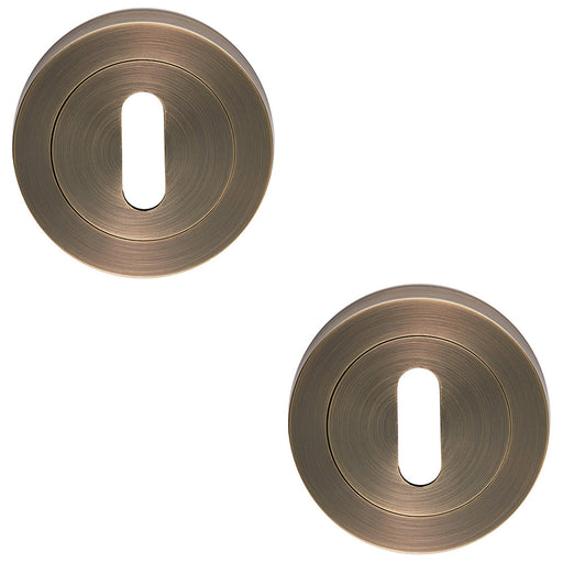 2 PACK Screwless Round Standard Profile Escutcheon Antique Brass 52mm Key Plate