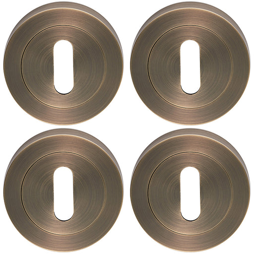 4 PACK Screwless Round Standard Profile Escutcheon Antique Brass 52mm Key Plate