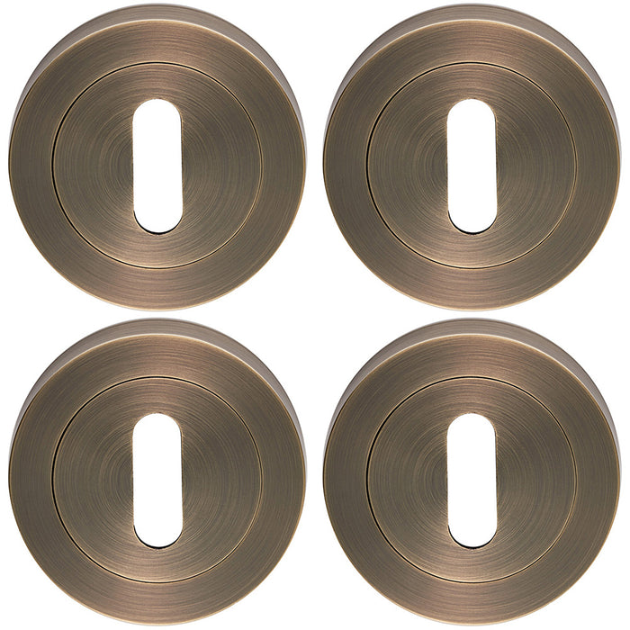 4 PACK Screwless Round Standard Profile Escutcheon Antique Brass 52mm Key Plate