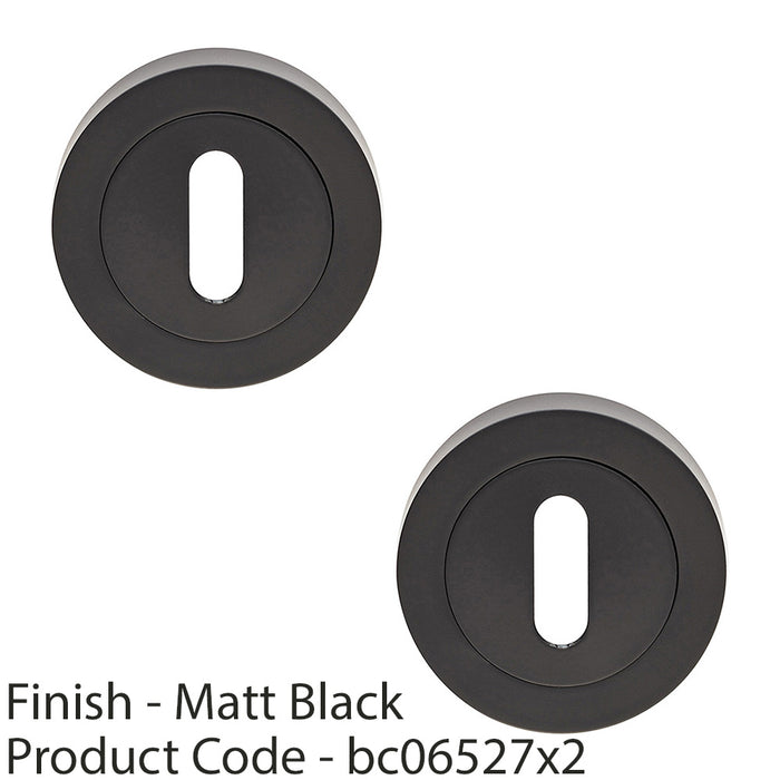 2x Screwless Round Standard Profile Escutcheon Matt Black 52mm Door Key Plate 1