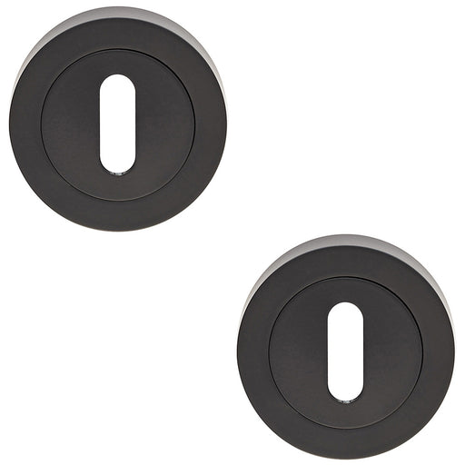 2x Screwless Round Standard Profile Escutcheon Matt Black 52mm Door Key Plate