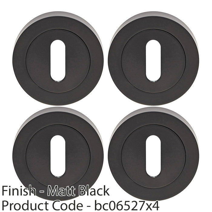 4x Screwless Round Standard Profile Escutcheon Matt Black 52mm Door Key Plate 1