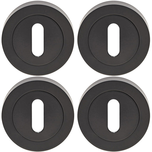 4x Screwless Round Standard Profile Escutcheon Matt Black 52mm Door Key Plate