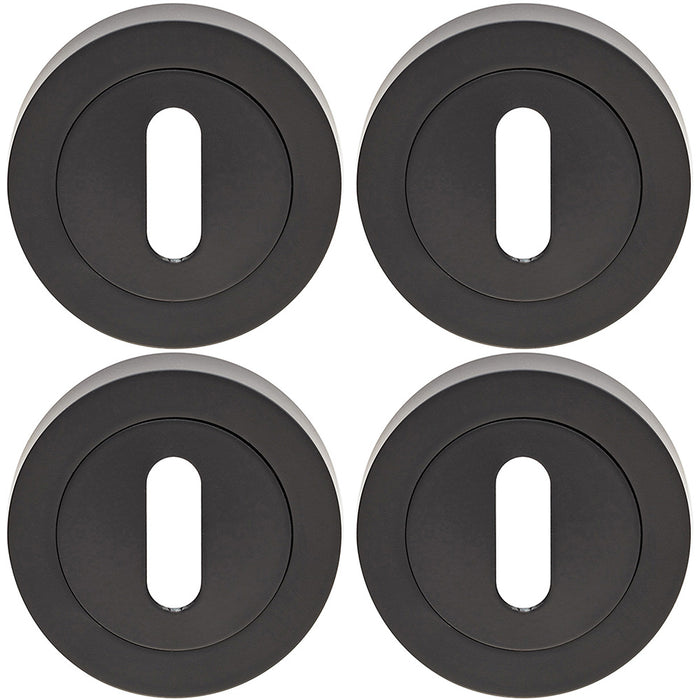 4x Screwless Round Standard Profile Escutcheon Matt Black 52mm Door Key Plate