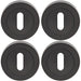 4x Screwless Round Standard Profile Escutcheon Matt Black 52mm Door Key Plate