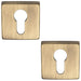 2 PACK Screwless Round EURO Profile Escutcheon Antique Brass 50mm Door Key Plate