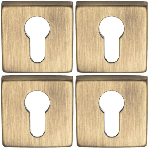 4 PACK Screwless Round EURO Profile Escutcheon Antique Brass 50mm Door Key Plate