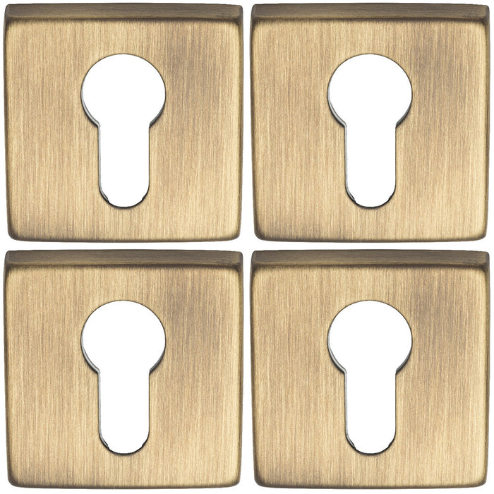 4 PACK Screwless Round EURO Profile Escutcheon Antique Brass 50mm Door Key Plate