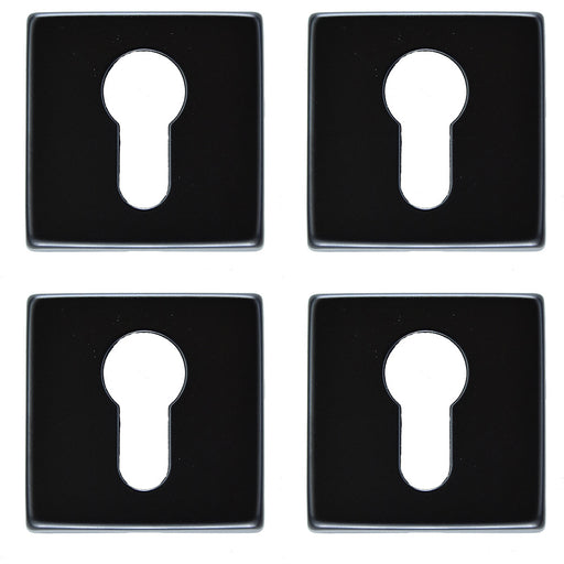 4 PACK Screwless Round EURO Profile Escutcheon Matt Black 50mm Door Key Plate