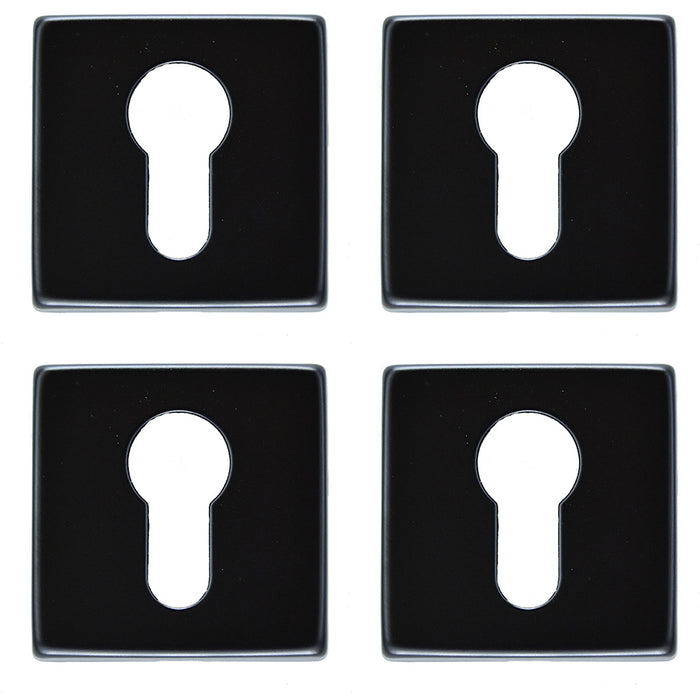 4 PACK Screwless Round EURO Profile Escutcheon Matt Black 50mm Door Key Plate