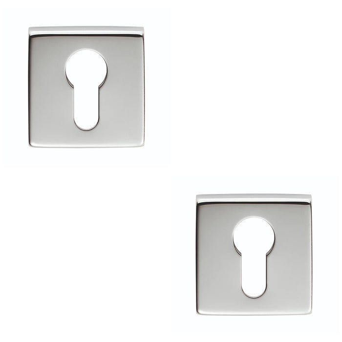 2x Screwless Round EURO Profile Escutcheon Polished Chrome 50mm Door Key Plate