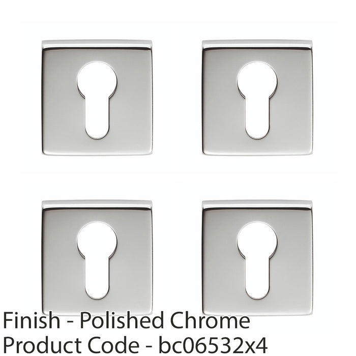 4x Screwless Round EURO Profile Escutcheon Polished Chrome 50mm Door Key Plate 1