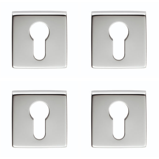 4x Screwless Round EURO Profile Escutcheon Polished Chrome 50mm Door Key Plate