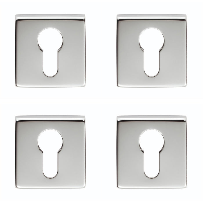 4x Screwless Round EURO Profile Escutcheon Polished Chrome 50mm Door Key Plate