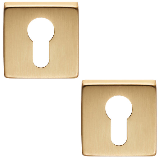 2 PACK Screwless Round EURO Profile Escutcheon Satin Brass 50mm Door Key Plate