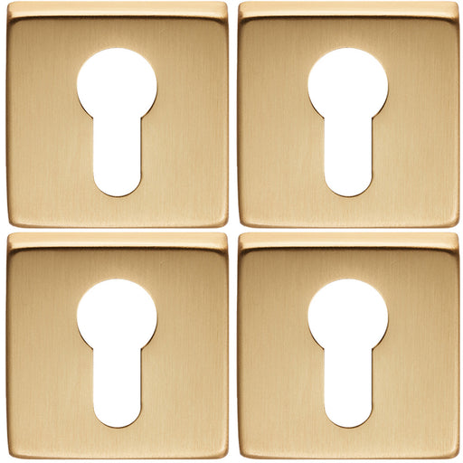 4 PACK Screwless Round EURO Profile Escutcheon Satin Brass 50mm Door Key Plate