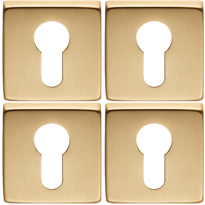 4 PACK Screwless Round EURO Profile Escutcheon Satin Brass 50mm Door Key Plate