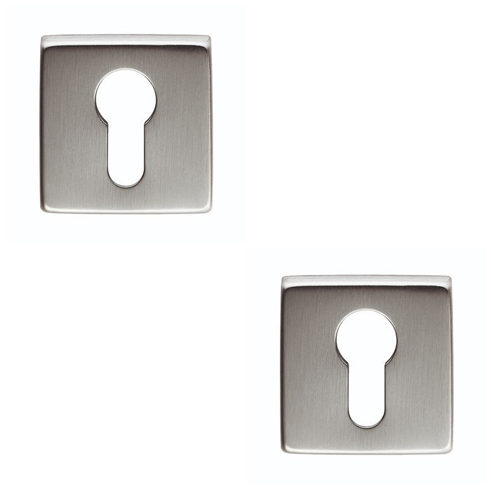 2 PACK Screwless Round EURO Profile Escutcheon Satin Chrome 50mm Door Key Plate