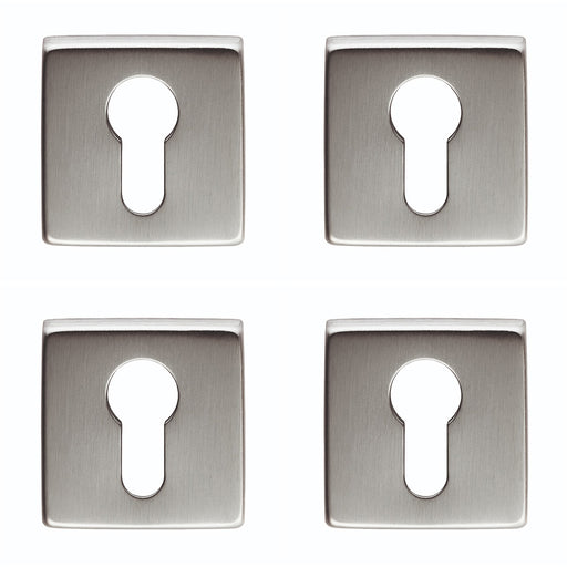 4 PACK Screwless Round EURO Profile Escutcheon Satin Chrome 50mm Door Key Plate