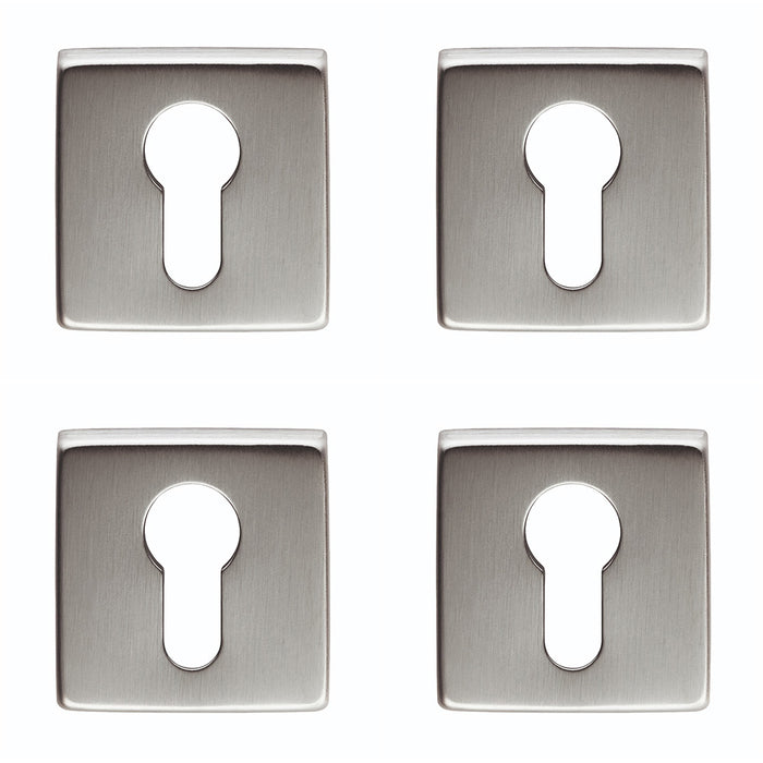 4 PACK Screwless Round EURO Profile Escutcheon Satin Chrome 50mm Door Key Plate