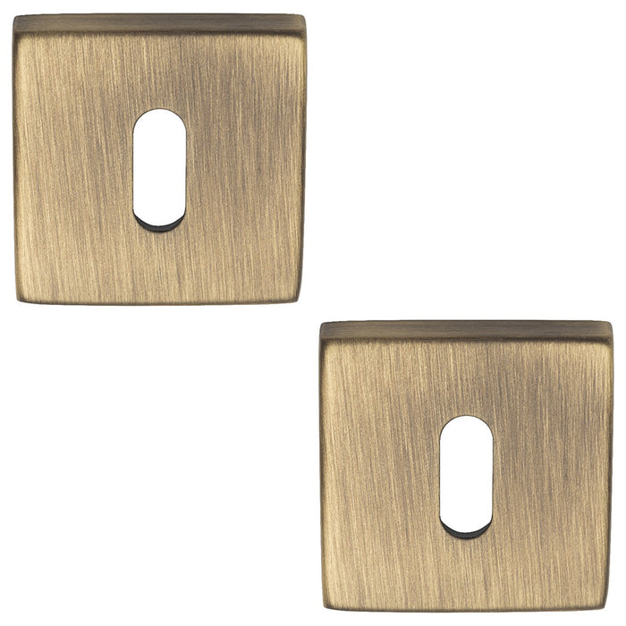 2 PACK Screwless Square Standard Lock Escutcheon Antique Brass 50mm Key Plate