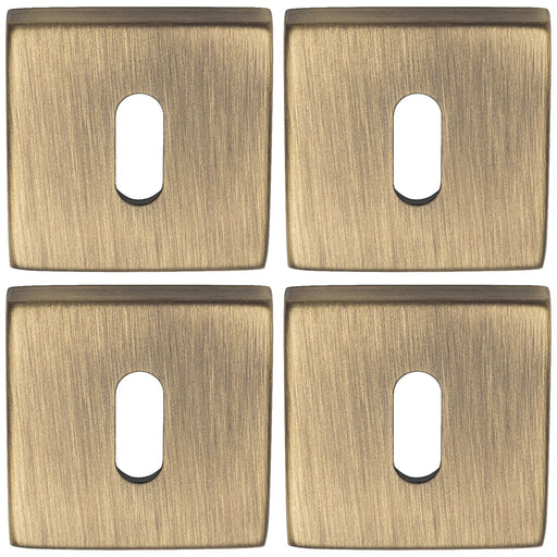 4 PACK Screwless Square Profile Escutcheon Antique Brass 50mm Lock Key Plate