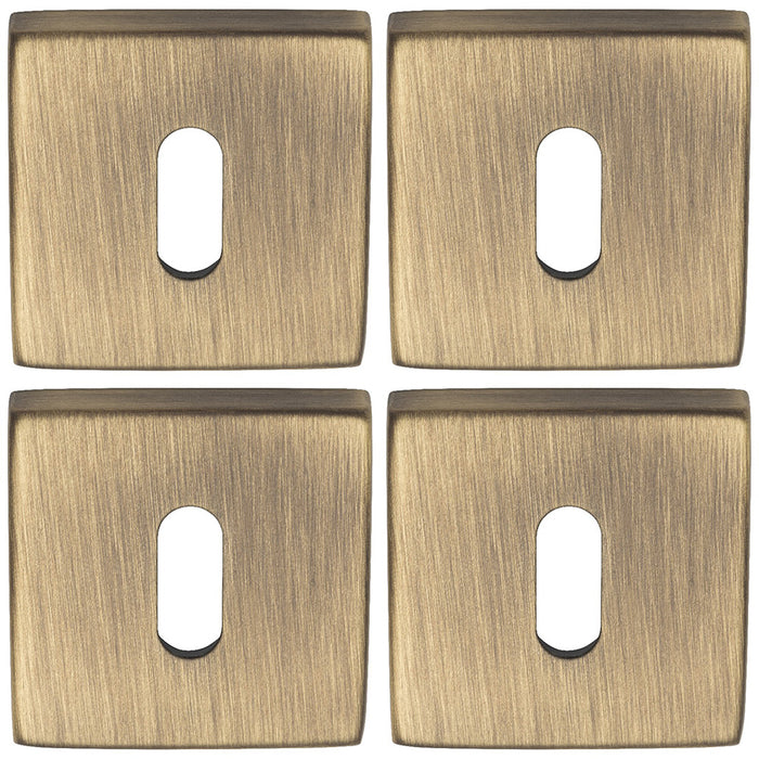 4 PACK Screwless Square Profile Escutcheon Antique Brass 50mm Lock Key Plate