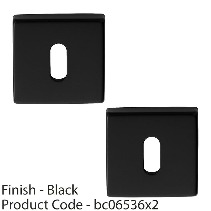 2x Screwless Square Standard Profile Escutcheon Matt Black 50mm Lock Key Plate 1