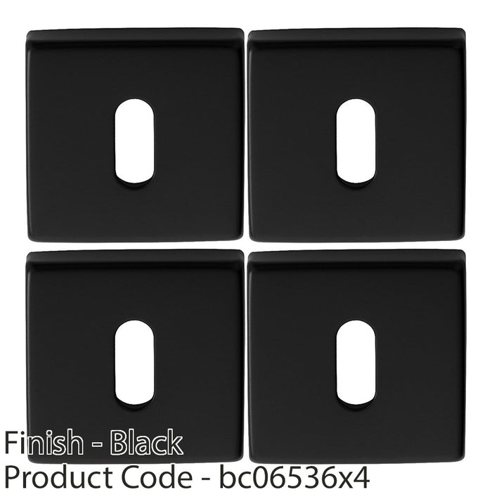 4x Screwless Square Standard Profile Escutcheon Matt Black 50mm Lock Key Plate 1