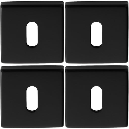 4x Screwless Square Standard Profile Escutcheon Matt Black 50mm Lock Key Plate