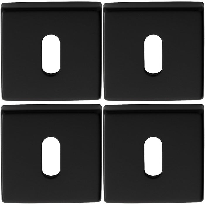 4x Screwless Square Standard Profile Escutcheon Matt Black 50mm Lock Key Plate