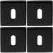 4x Screwless Square Standard Profile Escutcheon Matt Black 50mm Lock Key Plate