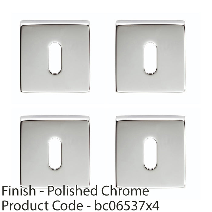 4 PACK Screwless Square Standard Lock Escutcheon Polished Chrome 50mm Key Plate 1