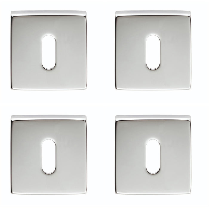 4 PACK Screwless Square Standard Lock Escutcheon Polished Chrome 50mm Key Plate