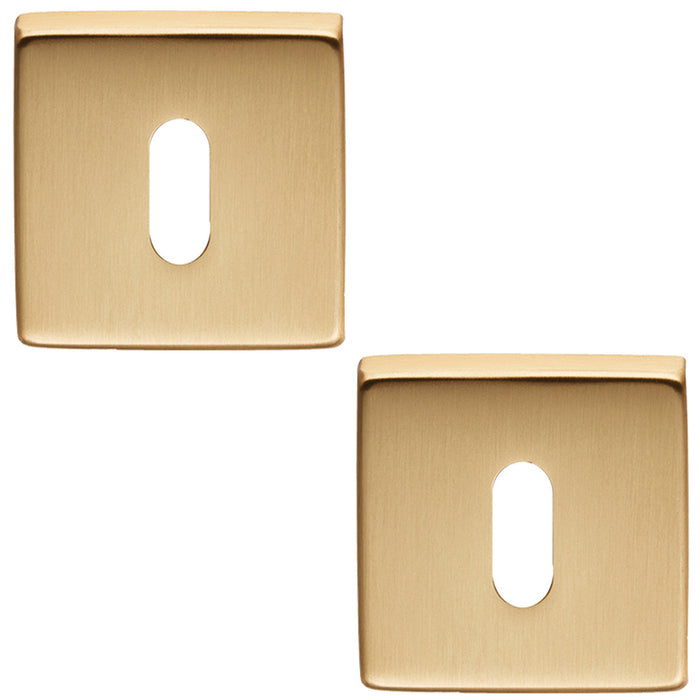 2 PACK Screwless Square Standard Profile Escutcheon Satin Brass 50mm Lock Key