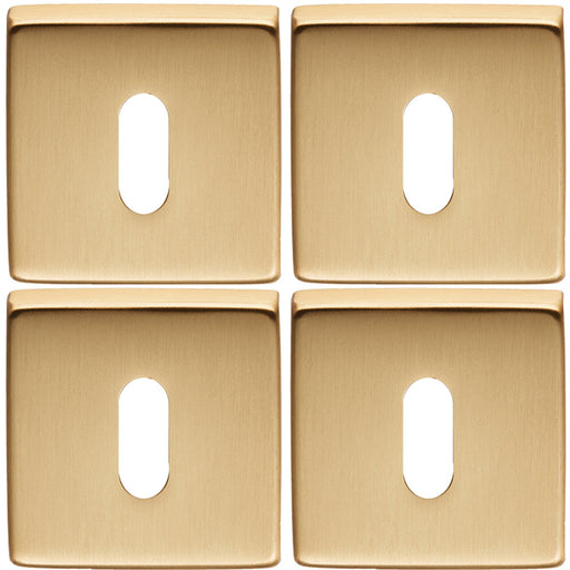 4x Screwless Square Standard Profile Escutcheon Satin Brass 50mm Lock Key Plate