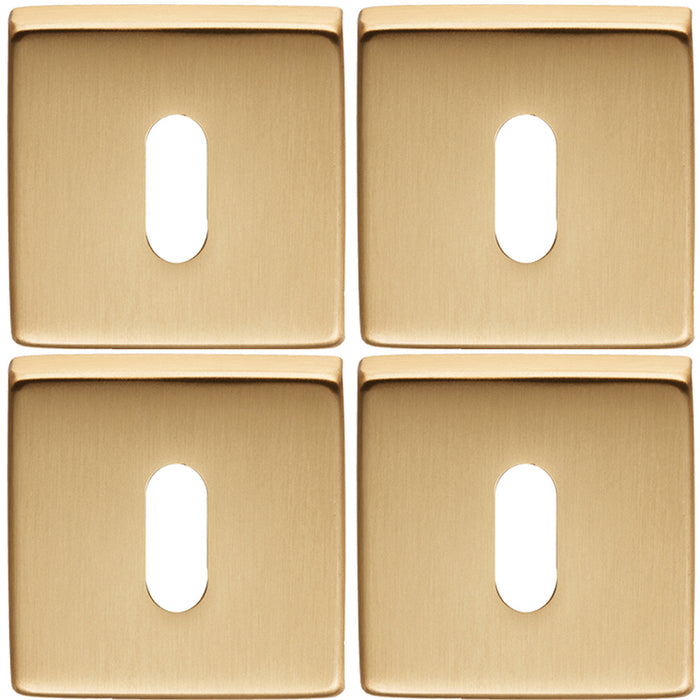 4x Screwless Square Standard Profile Escutcheon Satin Brass 50mm Lock Key Plate