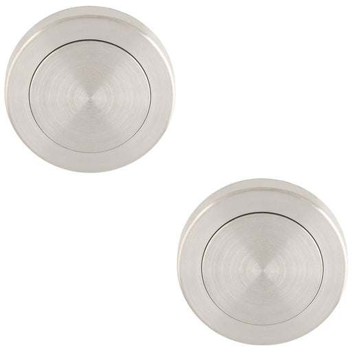 2 PACK Screwless Round Blank Escutcheon Cover Satin Steel 50mm Door Key Plate